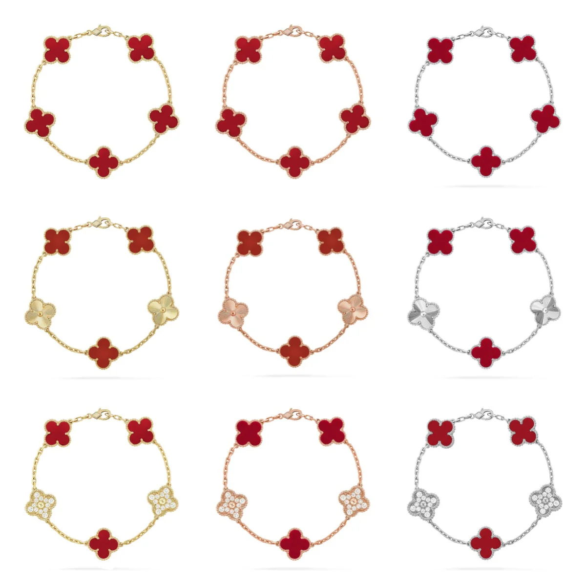 [⭐Clover Jewelry] CLOVER 5 MOTIF RED CORNELIAN BRACELET COLLECTION