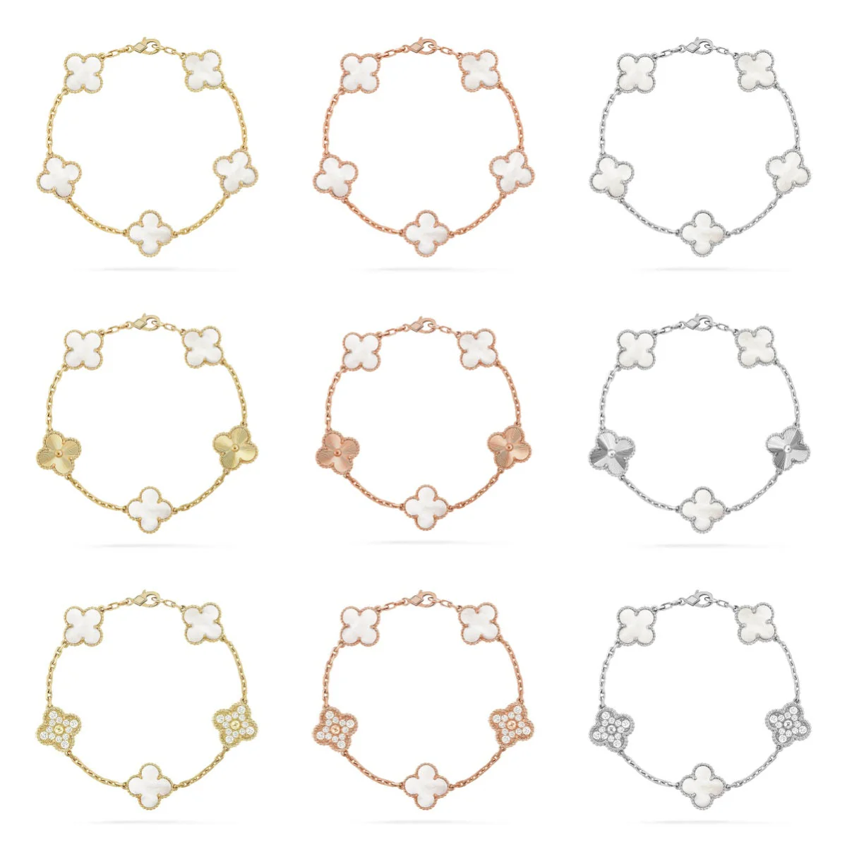 [⭐Clover Jewelry]CLOVER WHITE PEARL MOP 5 MOTIF BRACELET COLLECTION