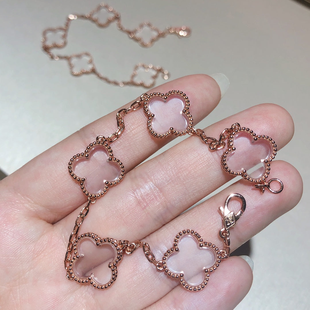 [⭐Clover Jewelry]CLOVER 5 MOTIF ROCK CRYSTAL BRACELET