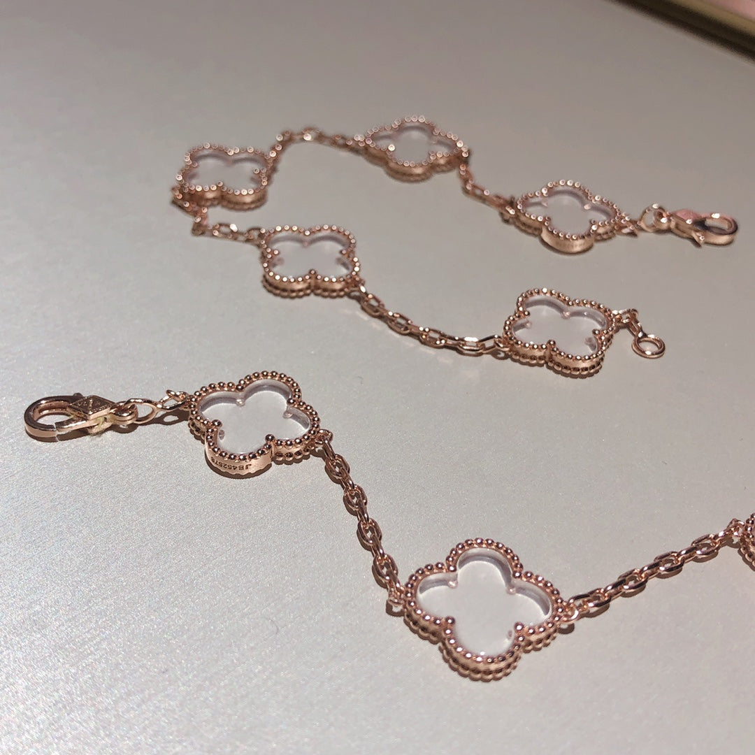 [⭐Clover Jewelry]CLOVER 5 MOTIF ROCK CRYSTAL BRACELET