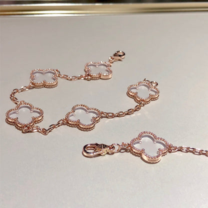 [⭐Clover Jewelry]CLOVER 5 MOTIF ROCK CRYSTAL BRACELET