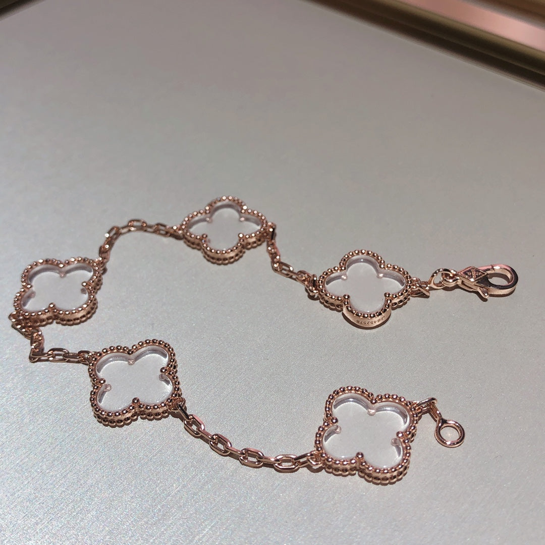 [⭐Clover Jewelry]CLOVER 5 MOTIF ROCK CRYSTAL BRACELET