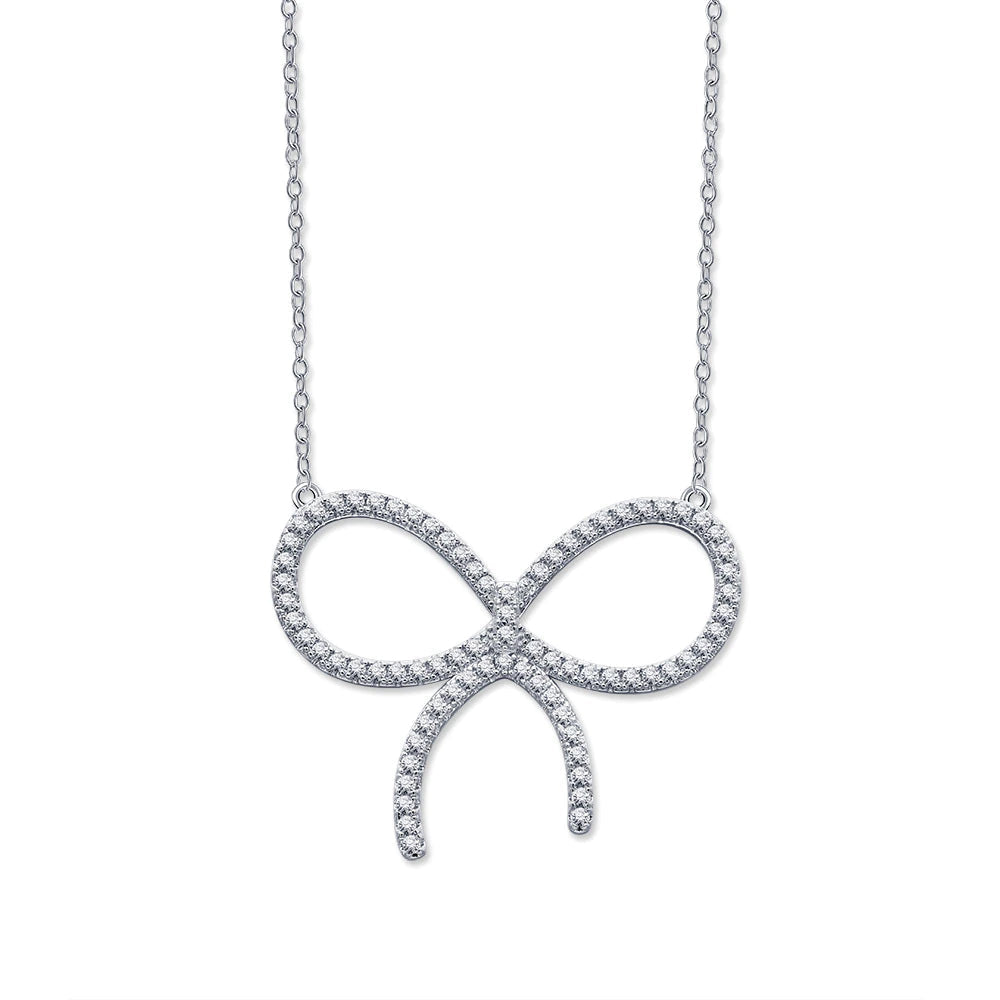 [Clover Jewelry]CLAW SET RHODIUM PLATED BOW NECKLACE