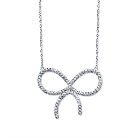 [Clover Jewelry]CLAW SET RHODIUM PLATED BOW NECKLACE