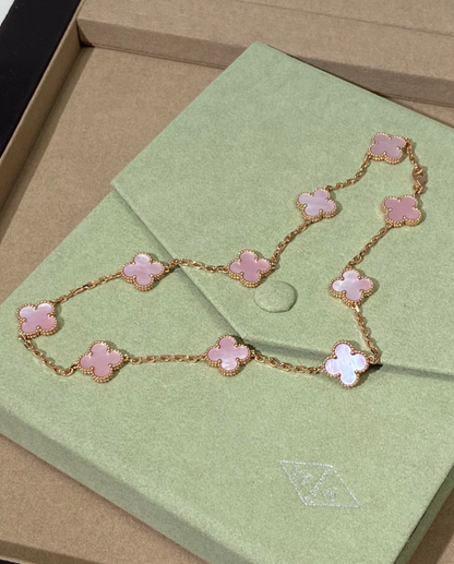 [⭐Clover Jewelry Jewellery] Pink Necklace with Ten Clover Designs