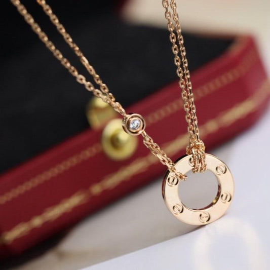[⭐Clover Jewelry]LOVE NECKLACE ADJUSTABLE ROSE GOLD 2 DIAMOND