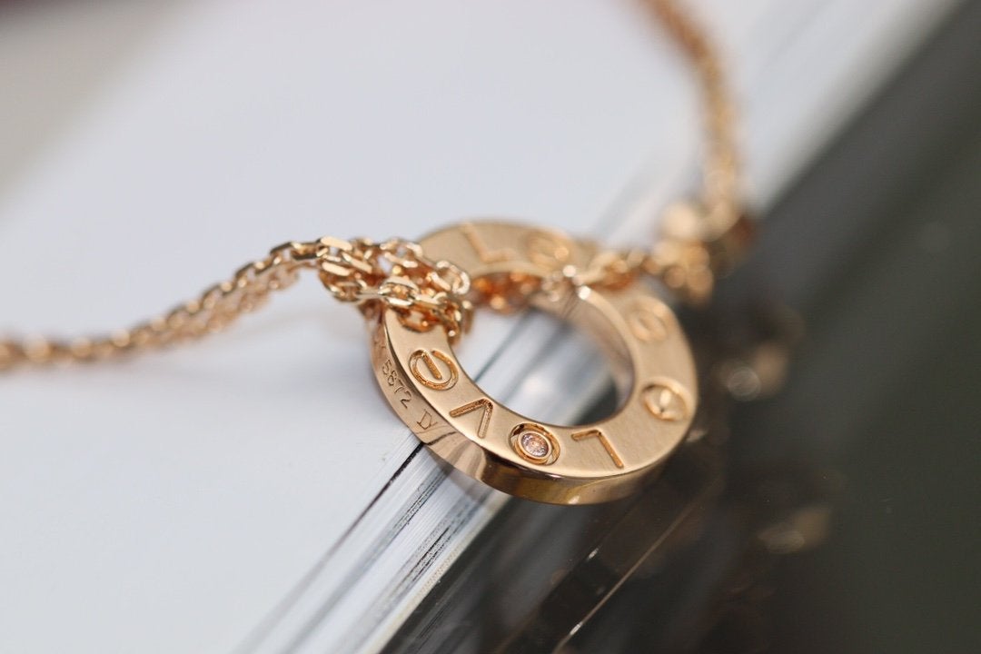 [⭐Clover Jewelry]LOVE NECKLACE ADJUSTABLE ROSE GOLD 2 DIAMOND