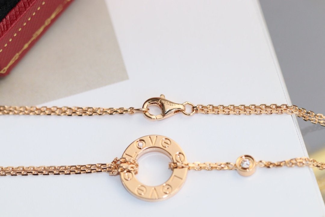 [⭐Clover Jewelry]LOVE NECKLACE ADJUSTABLE ROSE GOLD 2 DIAMOND