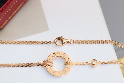 [⭐Clover Jewelry]LOVE NECKLACE ADJUSTABLE ROSE GOLD 2 DIAMOND