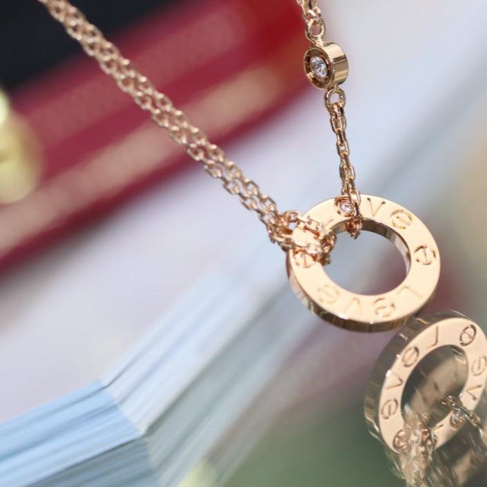 [⭐Clover Jewelry]LOVE NECKLACE ADJUSTABLE ROSE GOLD 2 DIAMOND