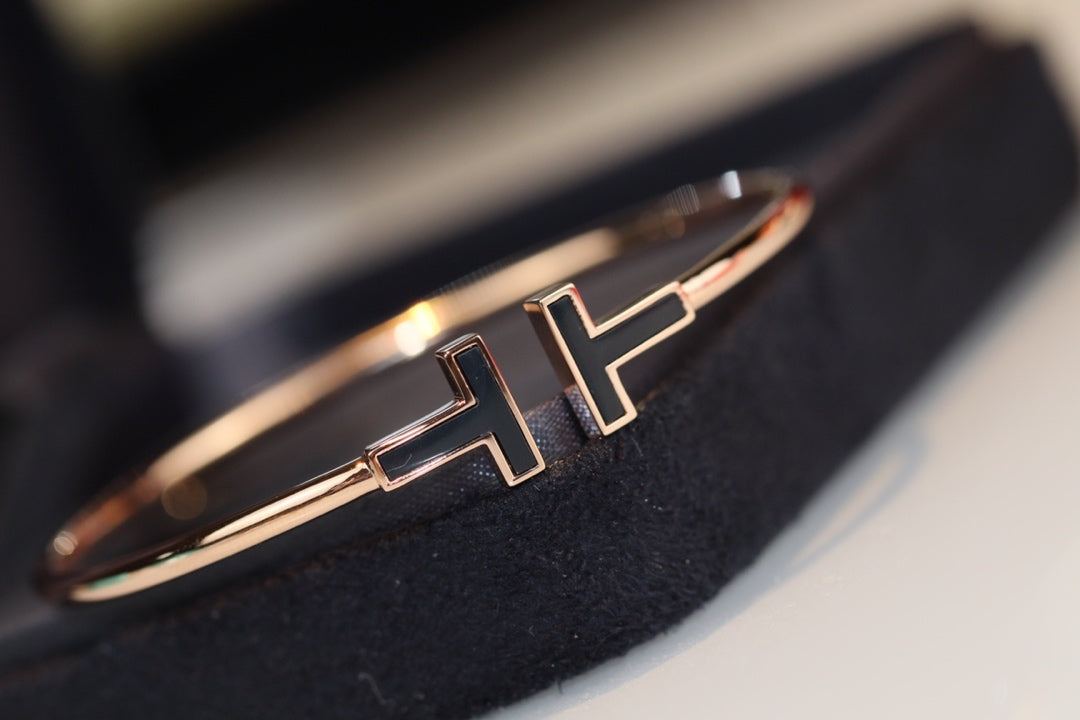 [Clover Jewelry]T BRACELET 1.8MM ONYX PINK GOLD