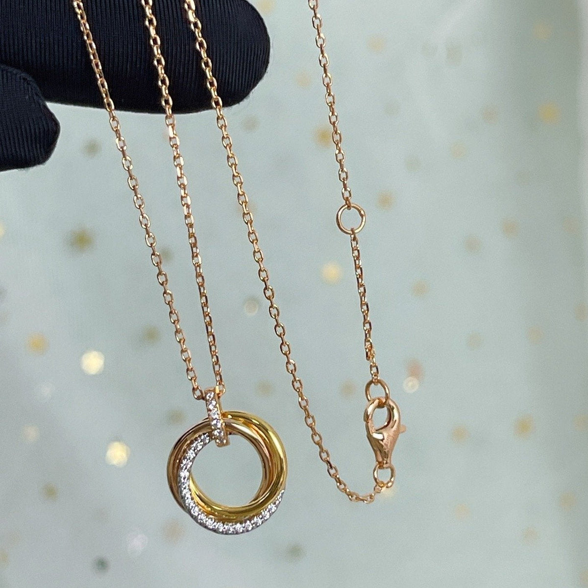 [⭐Clover Jewelry]TRINITY NECKLACE SILVER GOLD PINK GOLD DIAMONDS