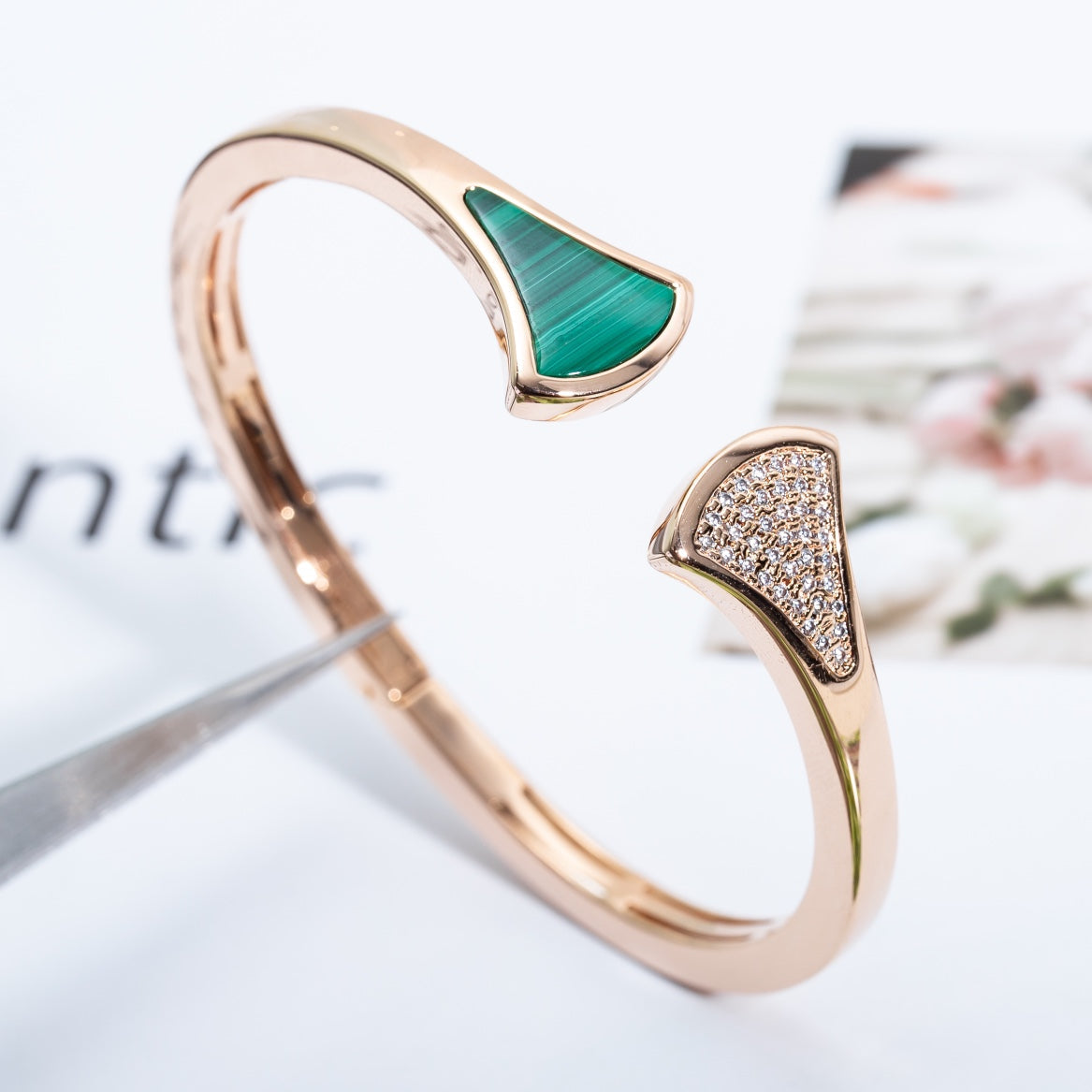 [⭐Clover Jewelry]DREAM BRACELET OPEN MALACHITE PINK GOLD