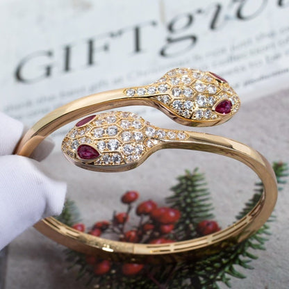 [⭐Clover Jewelry]SERPENTI BRACELET PINK GOLD DIAMOND DOUBLE SNAKE