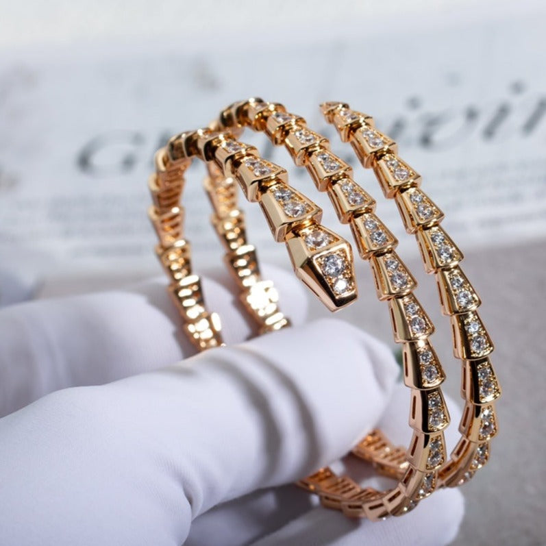 [⭐Clover Jewelry]SERPENTI BRACELET PINK GOLD DIAMOND DOUBLE ROW