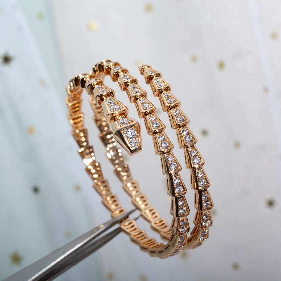 [⭐Clover Jewelry]SERPENTI BRACELET PINK GOLD DIAMOND DOUBLE ROW