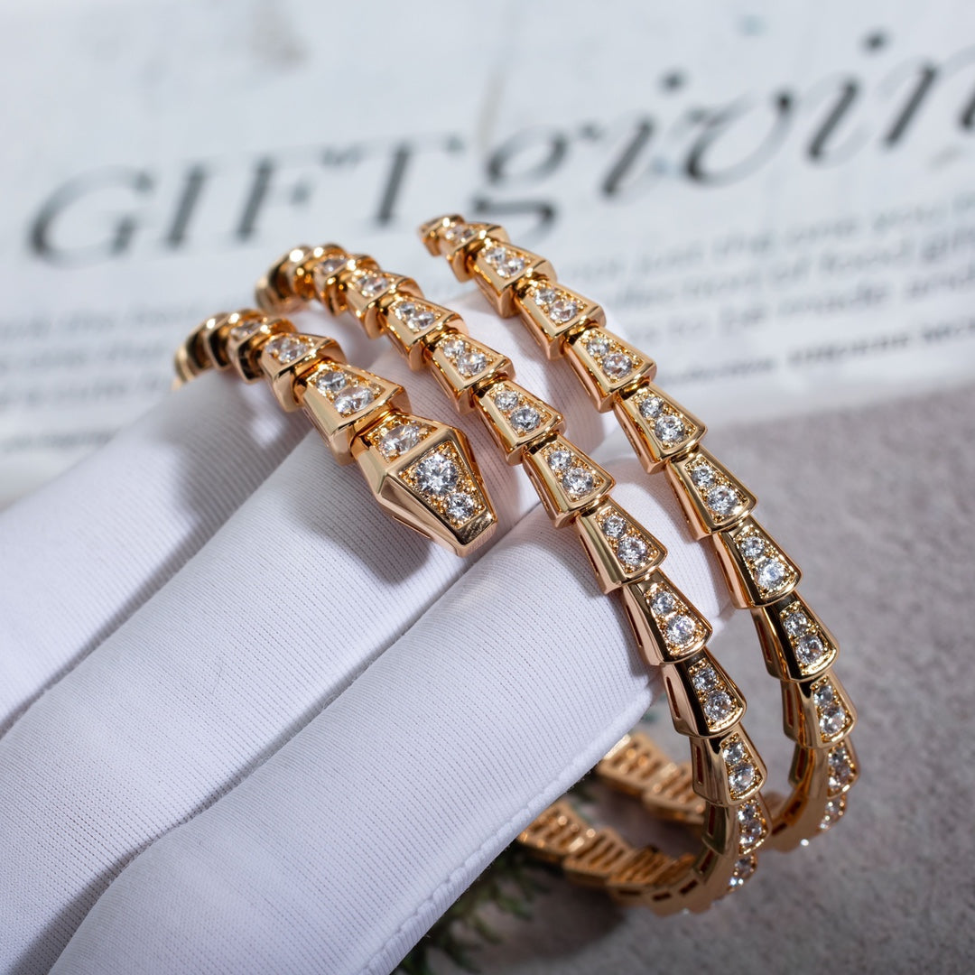 [⭐Clover Jewelry]SERPENTI BRACELET PINK GOLD DIAMOND DOUBLE ROW
