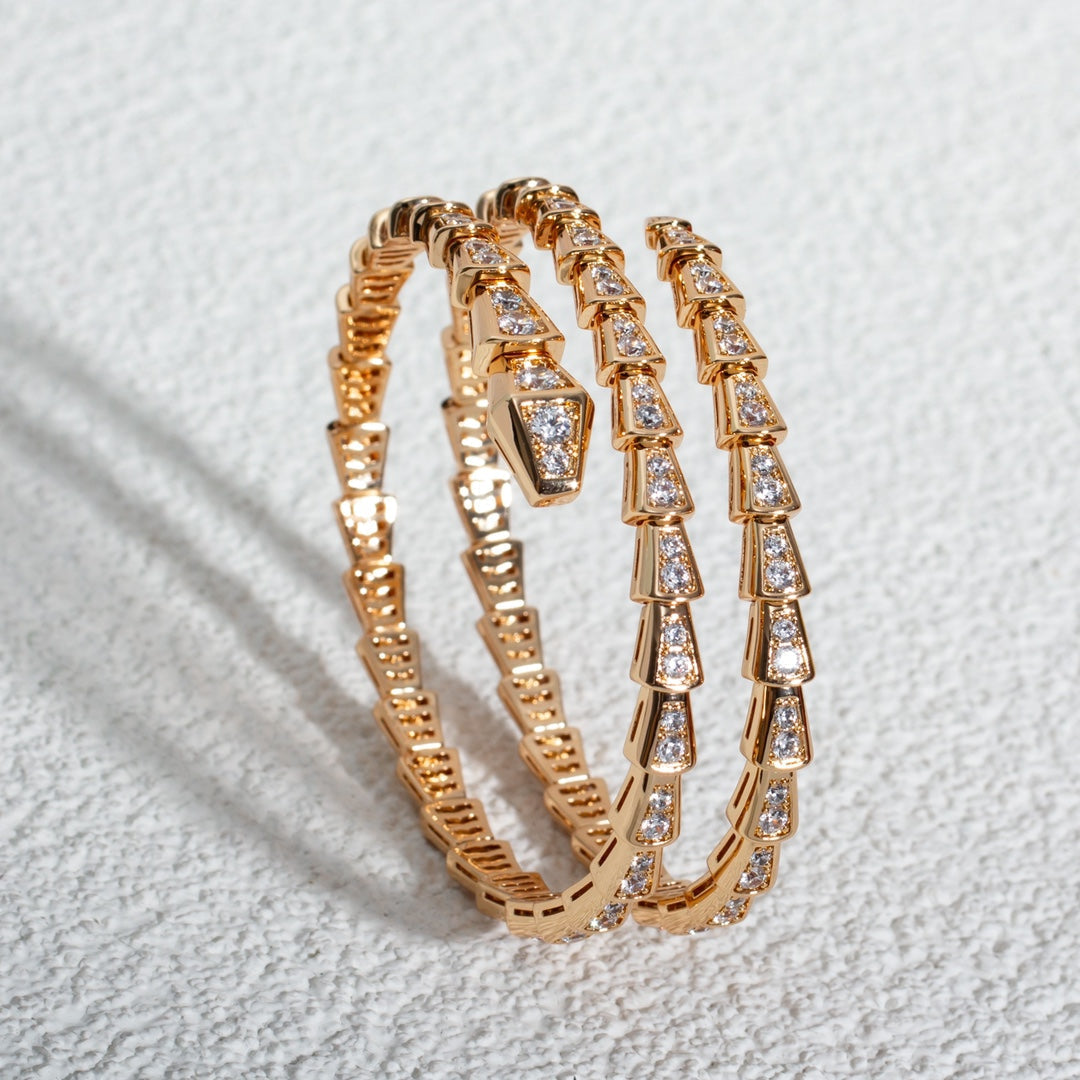 [⭐Clover Jewelry]SERPENTI BRACELET PINK GOLD DIAMOND DOUBLE ROW