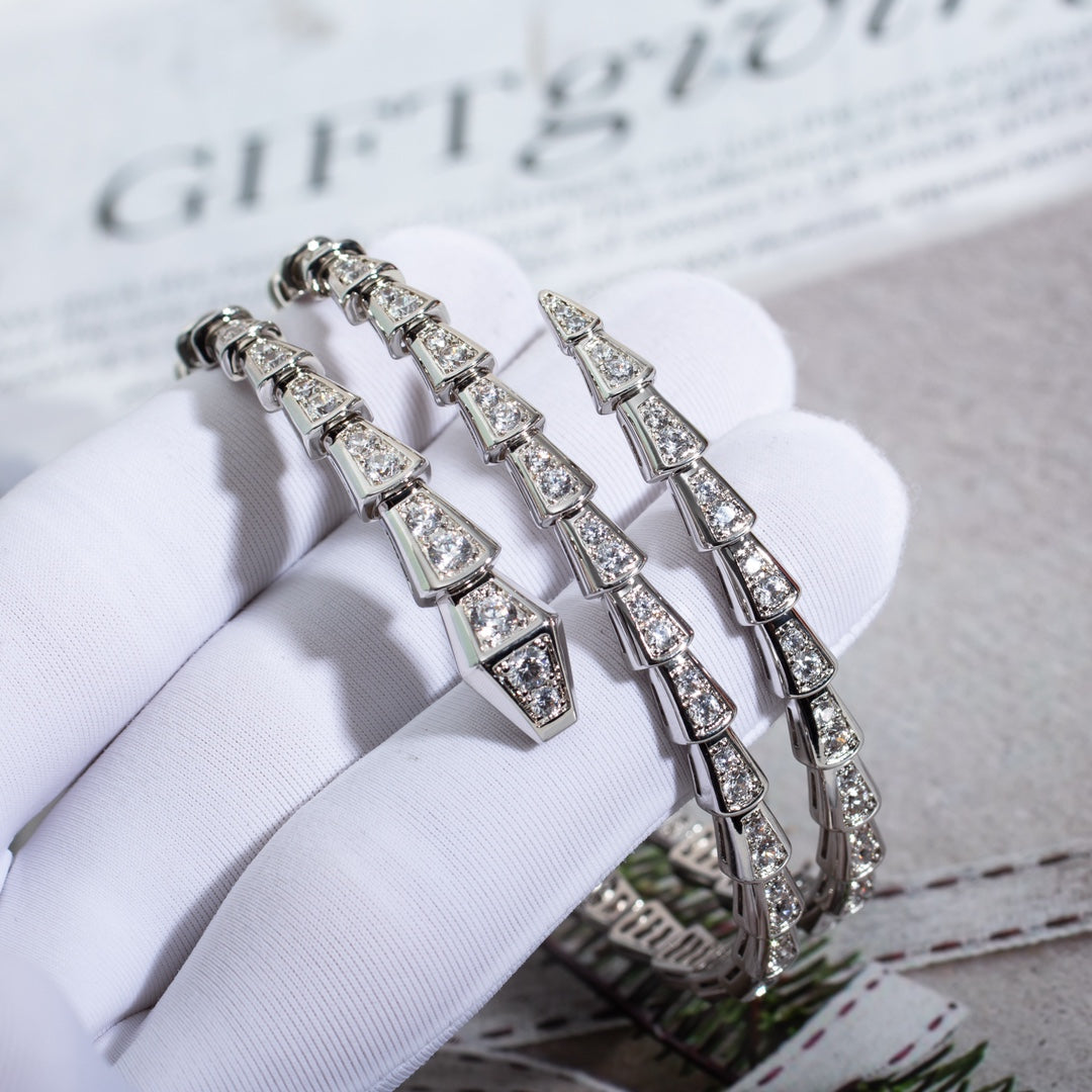 [⭐Clover Jewelry]SERPENTI BRACELET SILVER DIAMOND DOUBLE ROW