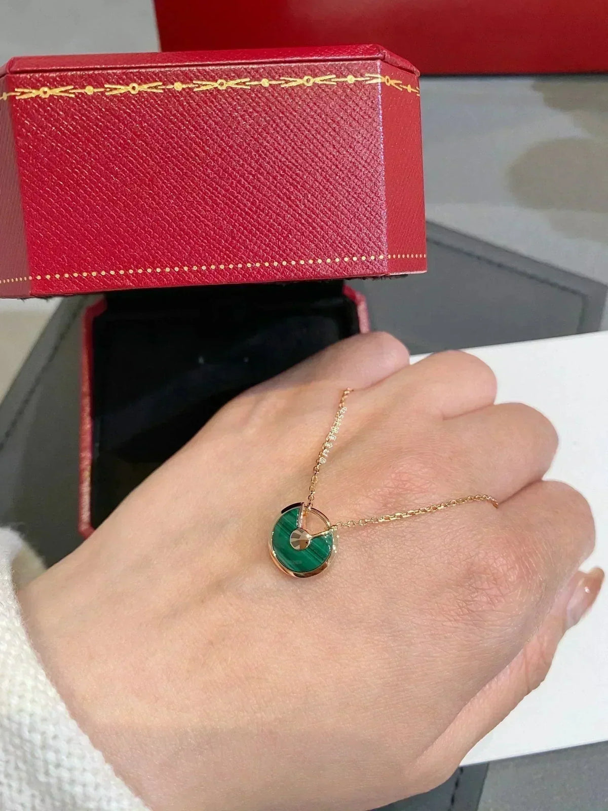 [⭐Clover Jewelry]AMULETTE ROSE GOLD MALACHITE NECKLACE