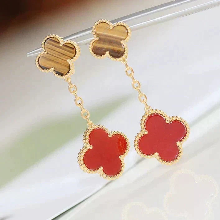 [⭐Clover Jewelry]CLOVER  2 MOTIF  TIGER EYE CARNELIAN EARRINGS