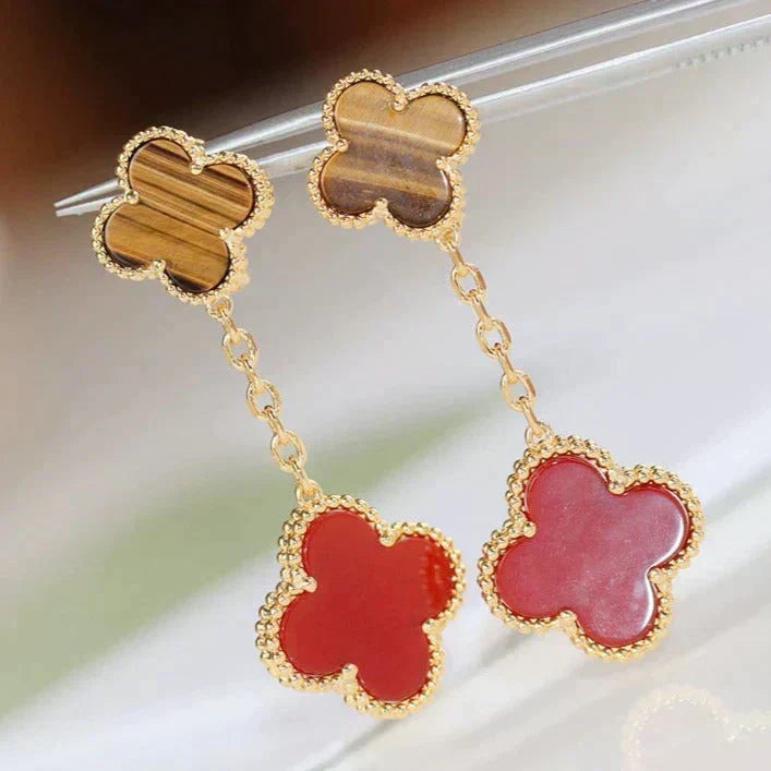 [⭐Clover Jewelry]CLOVER  2 MOTIF  TIGER EYE CARNELIAN EARRINGS