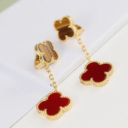 [⭐Clover Jewelry]CLOVER  2 MOTIF  TIGER EYE CARNELIAN EARRINGS