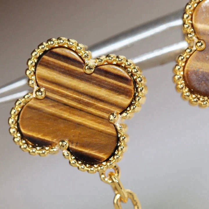 [⭐Clover Jewelry]CLOVER  2 MOTIF  TIGER EYE CARNELIAN EARRINGS