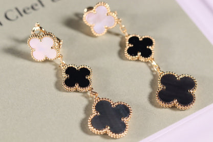 [⭐Clover Jewelry]CLOVER EARRINGS GOLD ONYX MOP 3 MOTIF