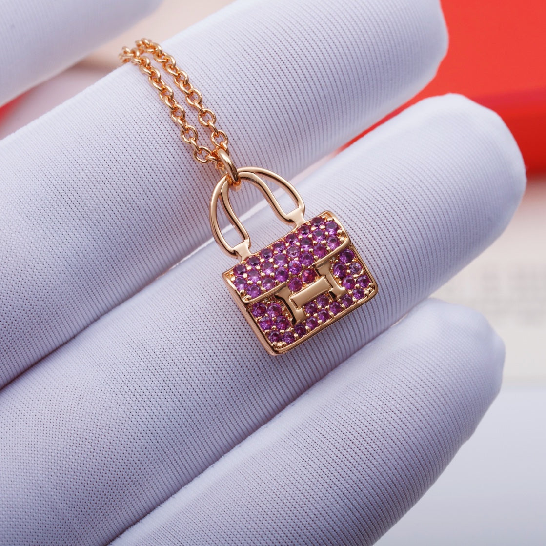 [⭐Clover Jewelry]CONSTANCE PEDANT PURPLE DIAMOND NECKLACE