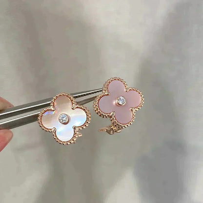 [⭐Clover Jewelry]CLOVER MEDIUM 1 MOTIFS  PINK MOP DIAMOND EARRINGS