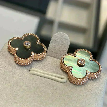 [⭐Clover Jewelry]CLOVER MEDIUM 1 MOTIFS GRAY MOP  DIAMOND EARRINGS