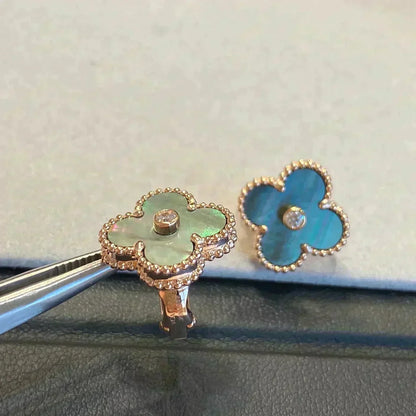 [⭐Clover Jewelry]CLOVER MEDIUM 1 MOTIFS GRAY MOP  DIAMOND EARRINGS