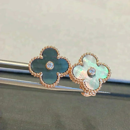 [⭐Clover Jewelry]CLOVER MEDIUM 1 MOTIFS GRAY MOP  DIAMOND EARRINGS