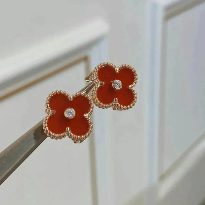 [⭐Clover Jewelry]CLOVER MEDIUM 1 MOTIFS CARNELIAN  DIAMOND earrings