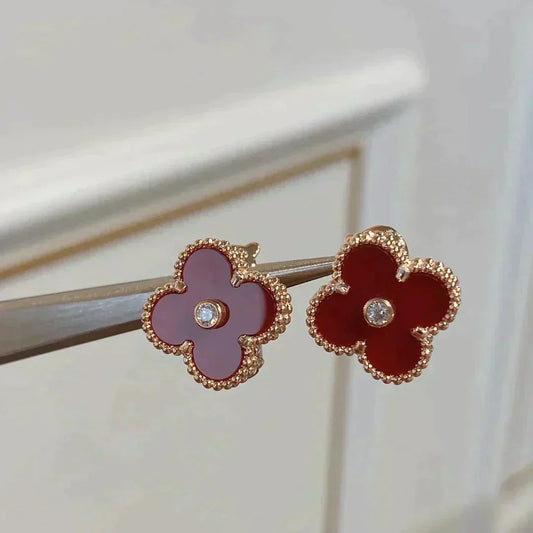 [⭐Clover Jewelry]CLOVER MEDIUM 1 MOTIFS CARNELIAN  DIAMOND earrings