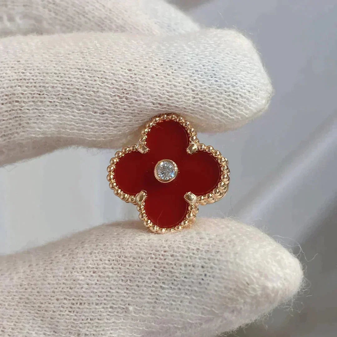 [⭐Clover Jewelry]CLOVER MEDIUM 1 MOTIFS CARNELIAN  DIAMOND earrings