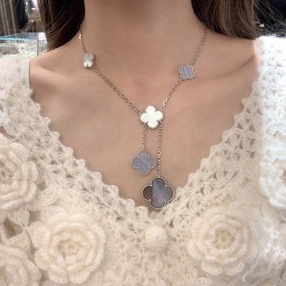 [⭐Clover Jewelry]CLOVER MOP CHALCEDONY NECKLACE SILVER 6 MOTIF
