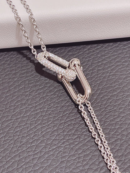 [Clover Jewelry]HARDWEAR DOUBLE LINK PEDANT SILVER DIAMOND NECKLACE