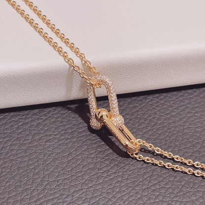[Clover Jewelry]HARDWEAR DOUBLE LINK PEDANT PINK GOLD DIAMOND NECKLACE