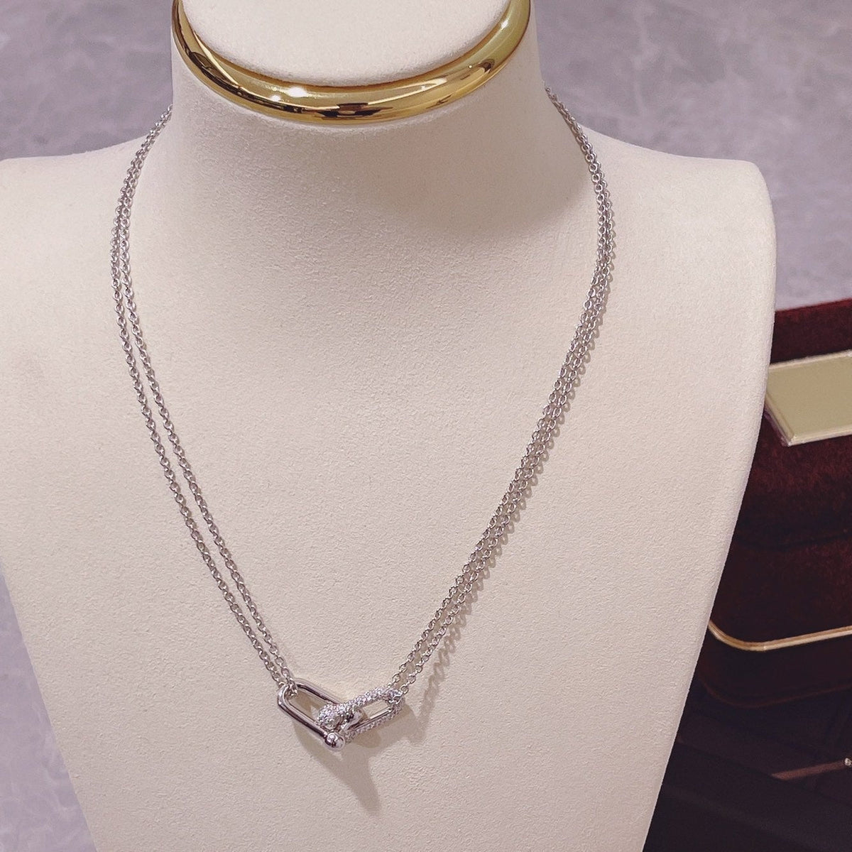[Clover Jewelry]HARDWEAR DOUBLE LINK PEDANT SILVER DIAMOND NECKLACE