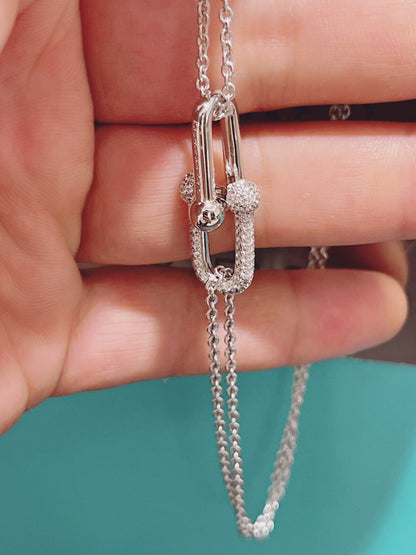[Clover Jewelry]HARDWEAR DOUBLE LINK PEDANT SILVER DIAMOND NECKLACE