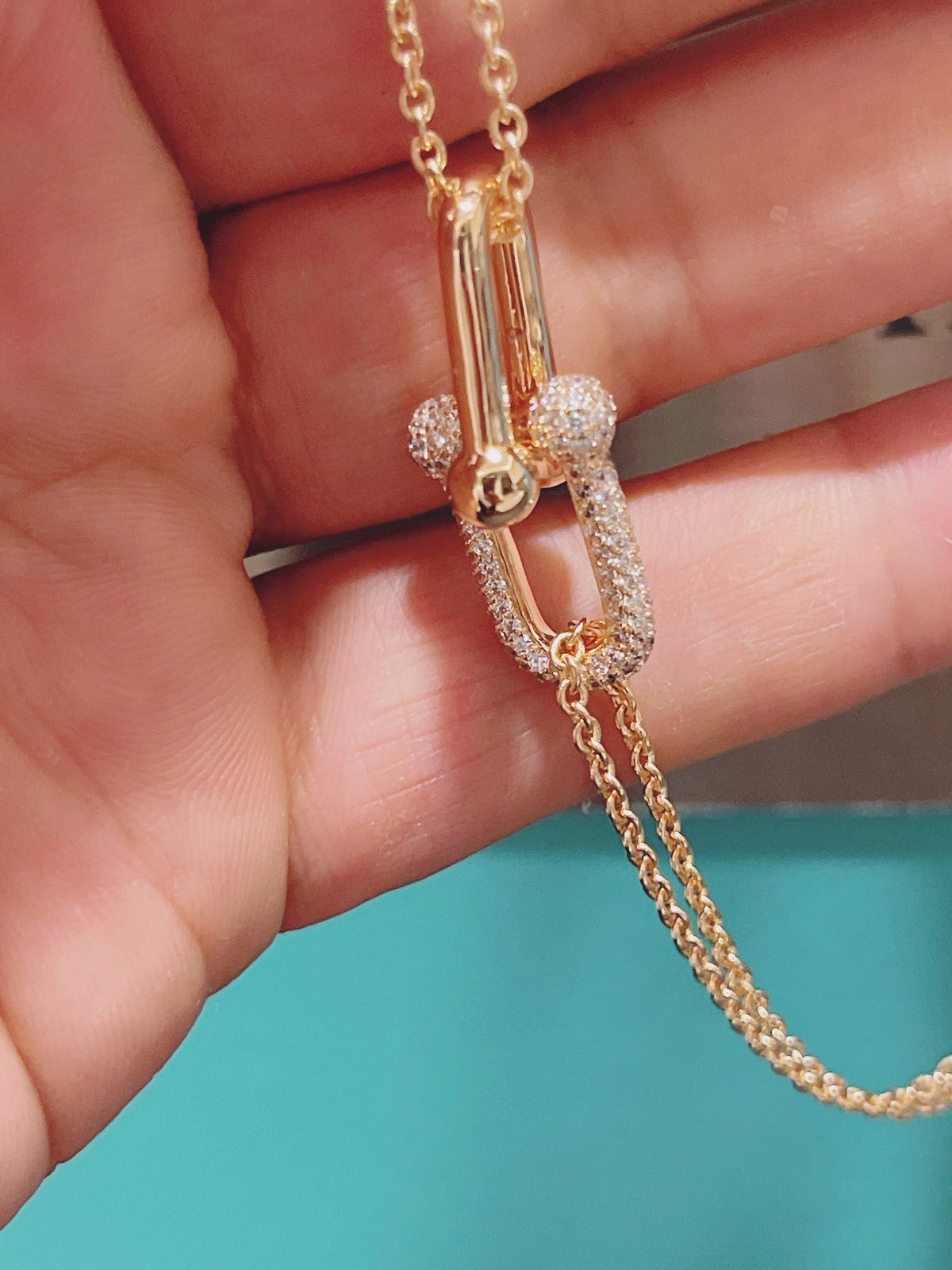[Clover Jewelry]HARDWEAR DOUBLE LINK PEDANT PINK GOLD DIAMOND NECKLACE