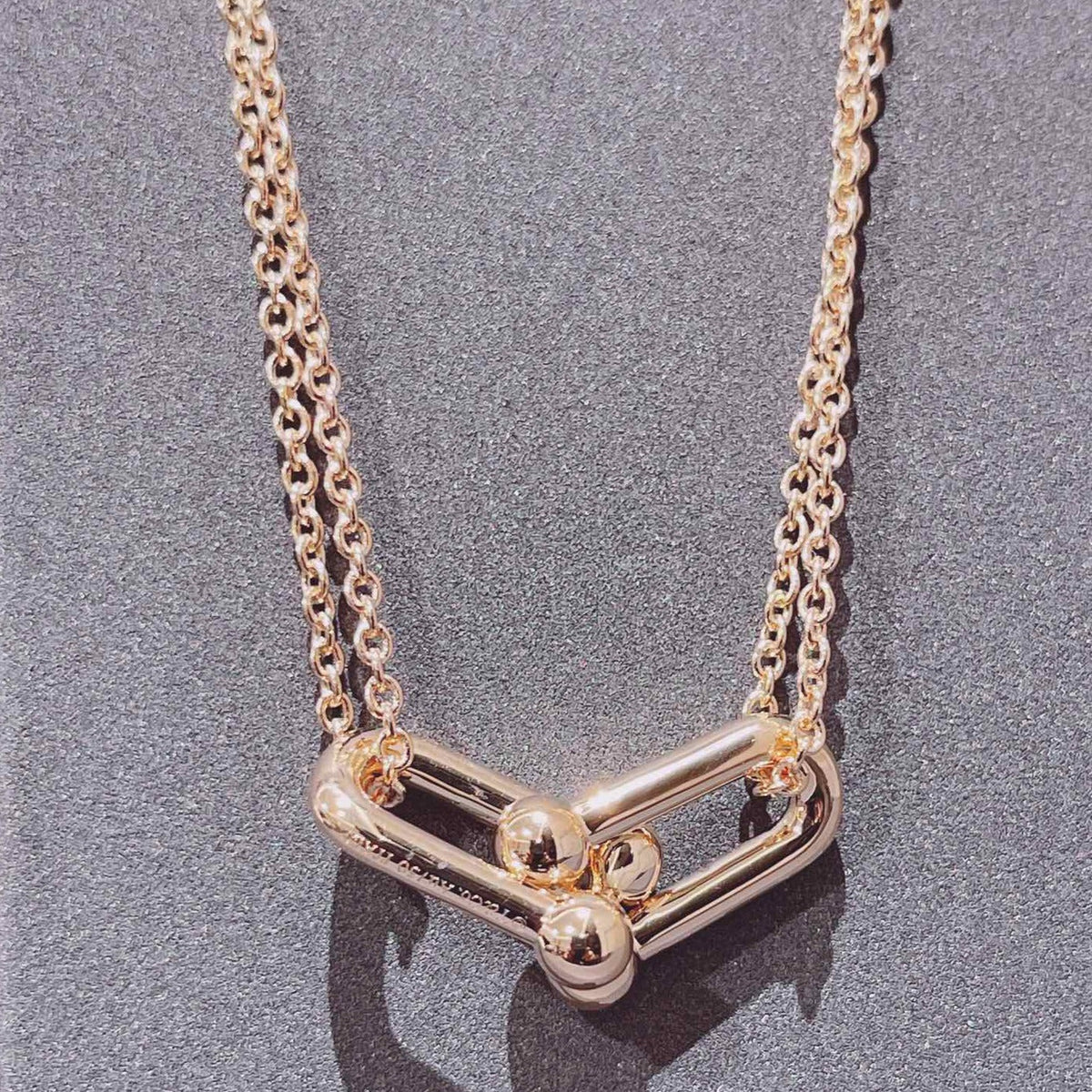 [Clover Jewelry]HARDWEAR DOUBLE LINK PEDANT PINK GOLD NECKLACE