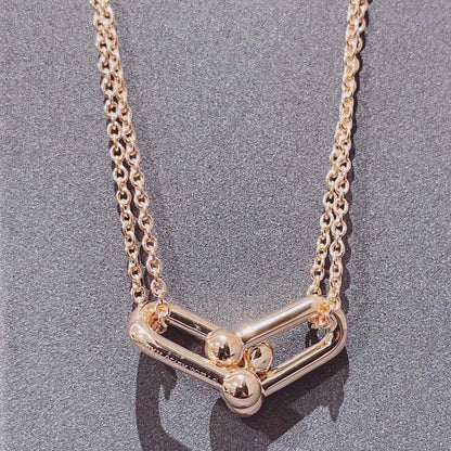[Clover Jewelry]HARDWEAR DOUBLE LINK PEDANT PINK GOLD NECKLACE