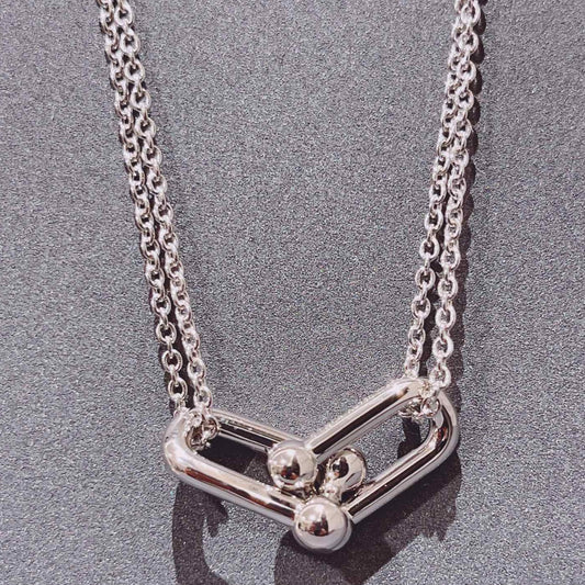 [Clover Jewelry]HARDWEAR DOUBLE LINK PEDANT SILVER NECKLACE