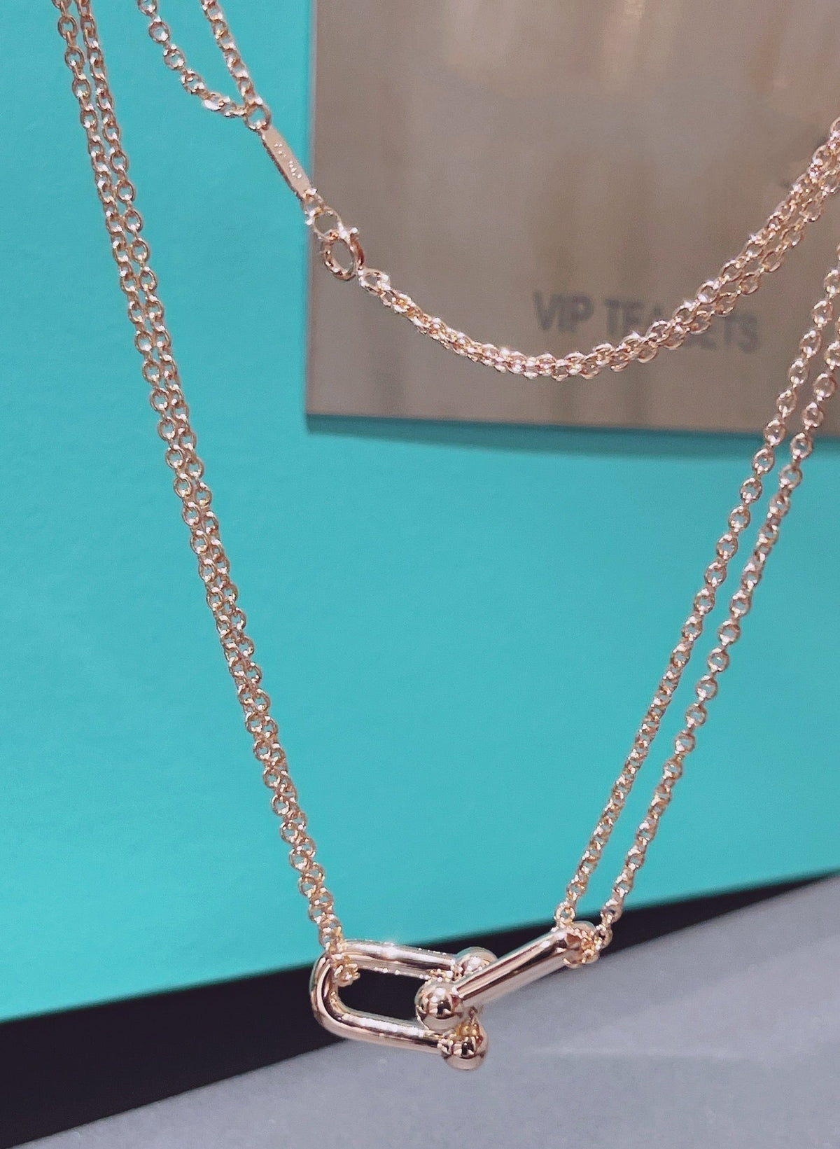 [Clover Jewelry]HARDWEAR DOUBLE LINK PEDANT PINK GOLD NECKLACE