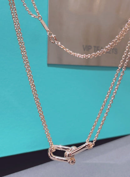 [Clover Jewelry]HARDWEAR DOUBLE LINK PEDANT PINK GOLD NECKLACE