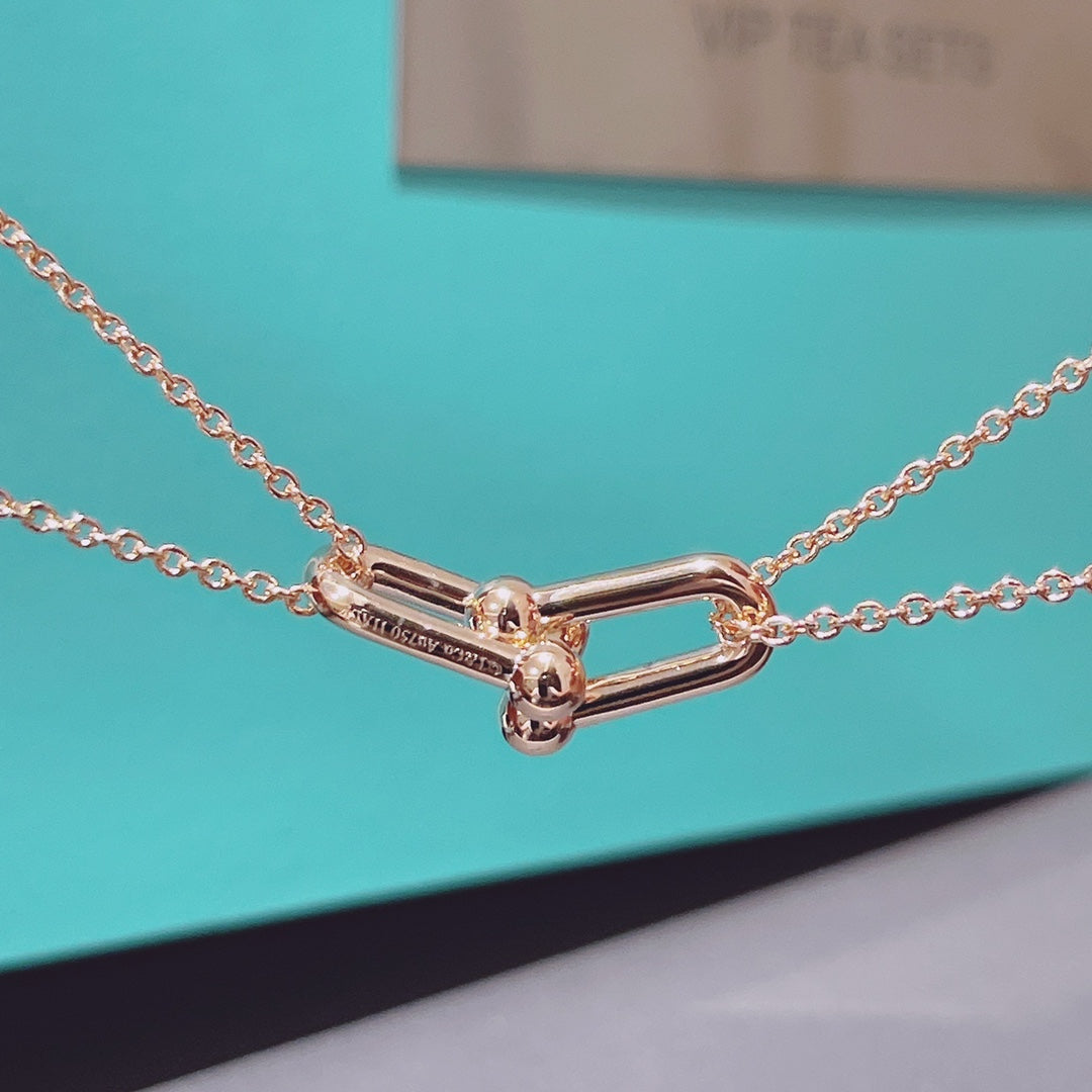 [Clover Jewelry]HARDWEAR DOUBLE LINK PEDANT PINK GOLD NECKLACE