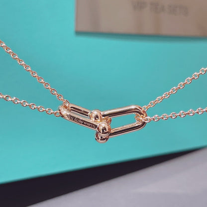 [Clover Jewelry]HARDWEAR DOUBLE LINK PEDANT PINK GOLD NECKLACE